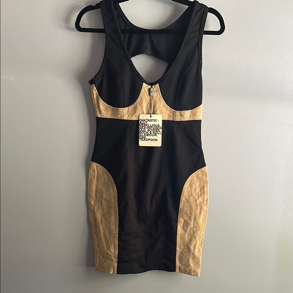 One Teaspoon Dresses & Skirts - One Teaspoon Black and Gold Sleeveless Dress with leather accents